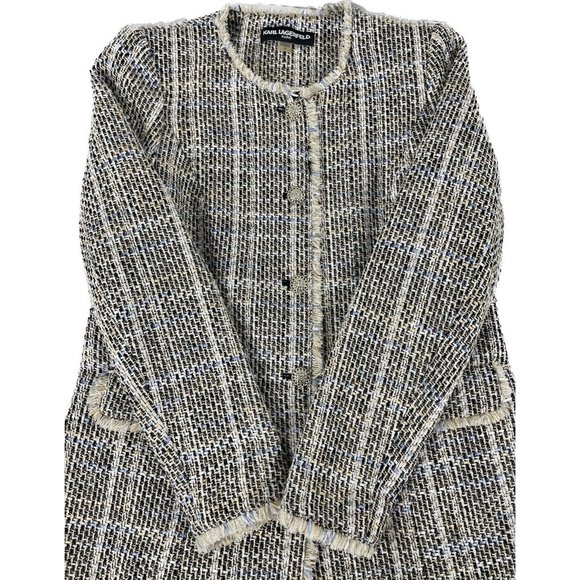 KARL LAGERFELD Size 10 Tweed Pattern LONG Peacoat Jacket Blazer - Picture 10 of 16